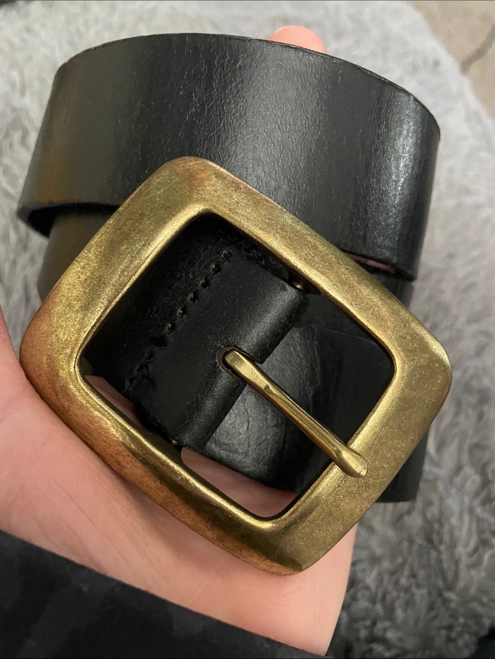 Zara Black leather Belt with Brass Buckle- new